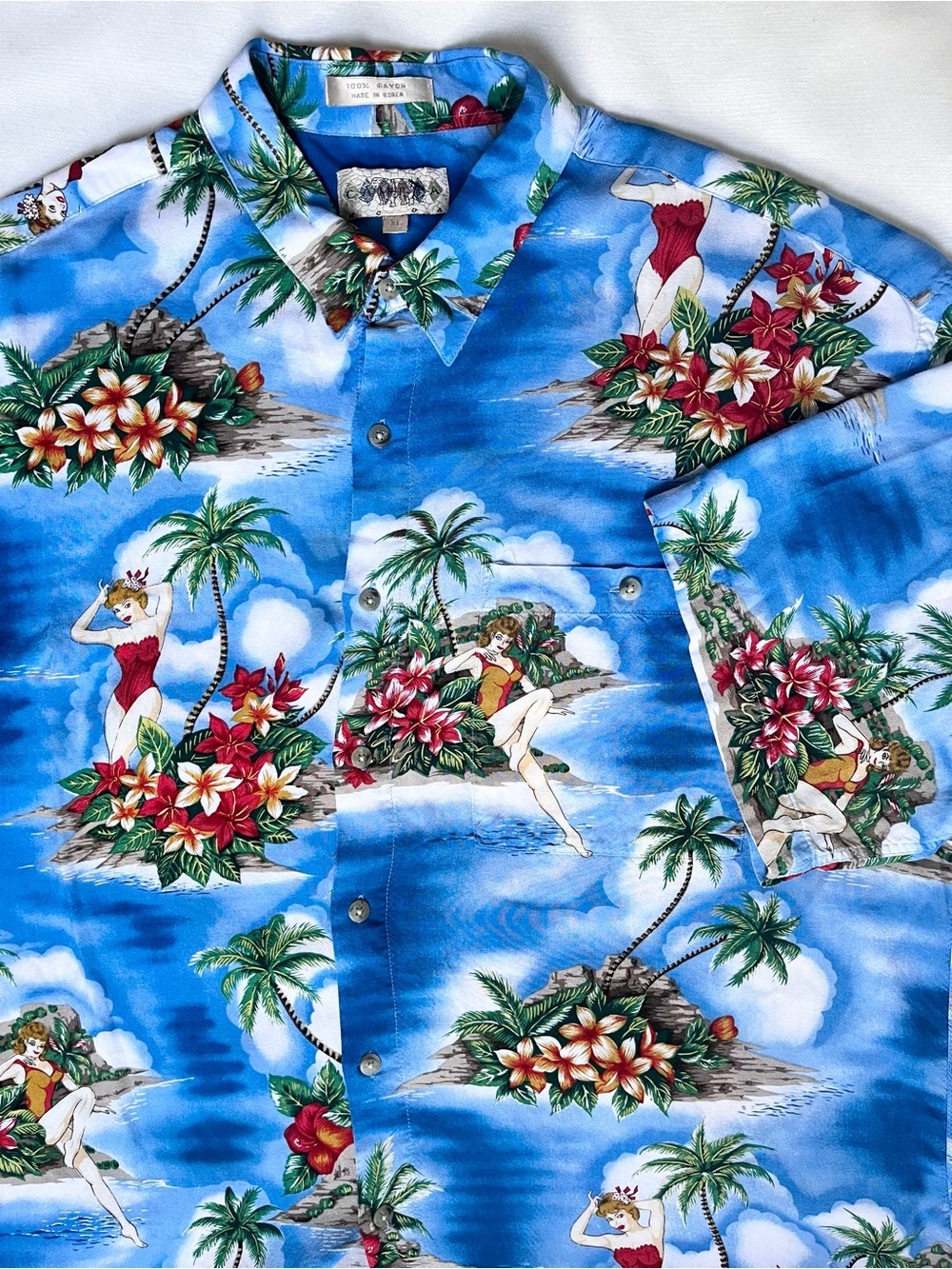 Campia Moda Rayon Vintage Hawaiian pin up girl hula shirt XL